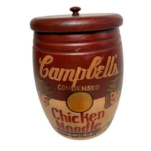 Vintage Campbells Soup Wooden Barrel Canister Hand Painted Artist Signed 9in